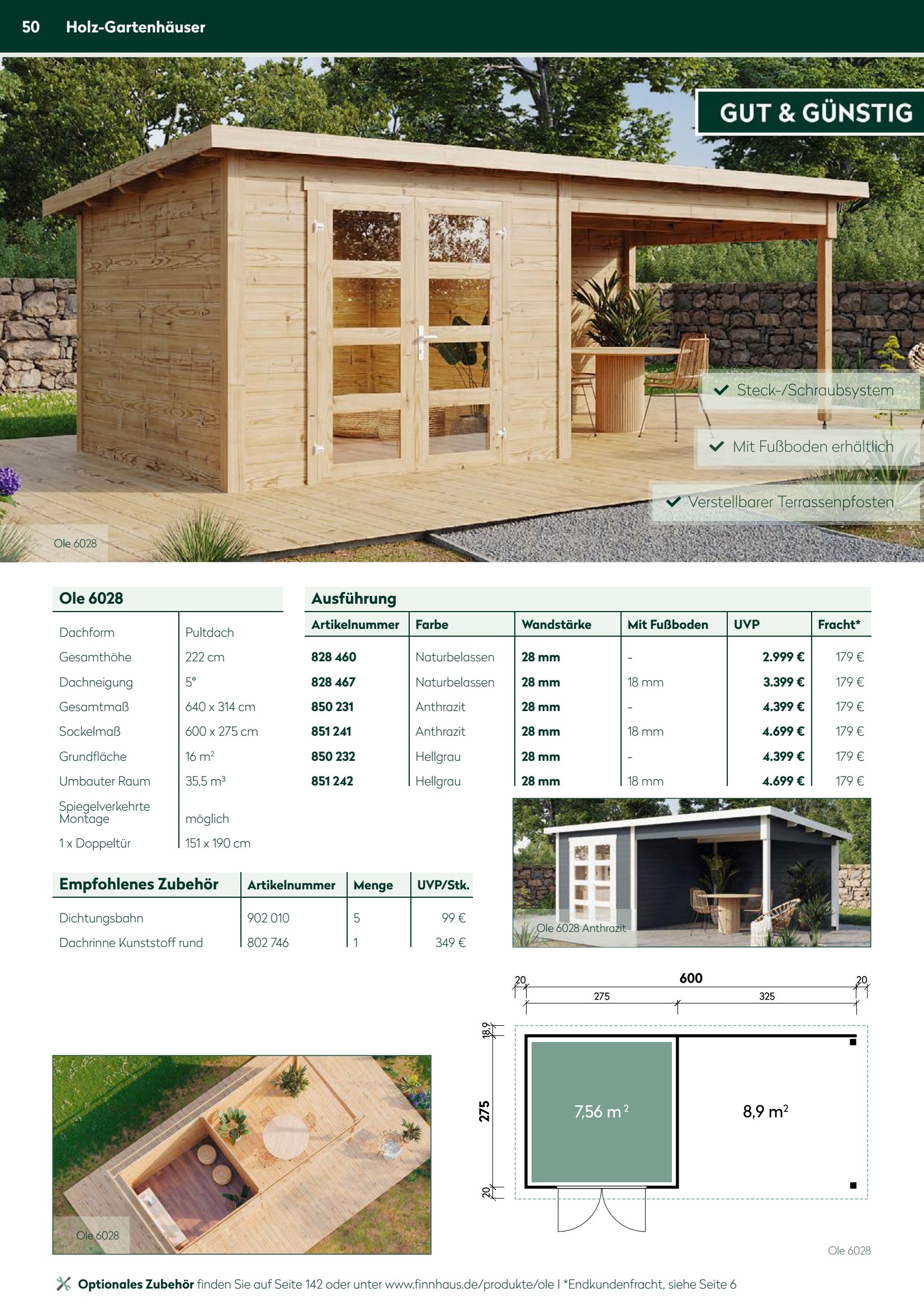Holz-Gartenh&auml;user Optionales Zubeh&ouml;r